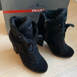 NEW Prada Suede Winter Boots Platform Heels 6.5